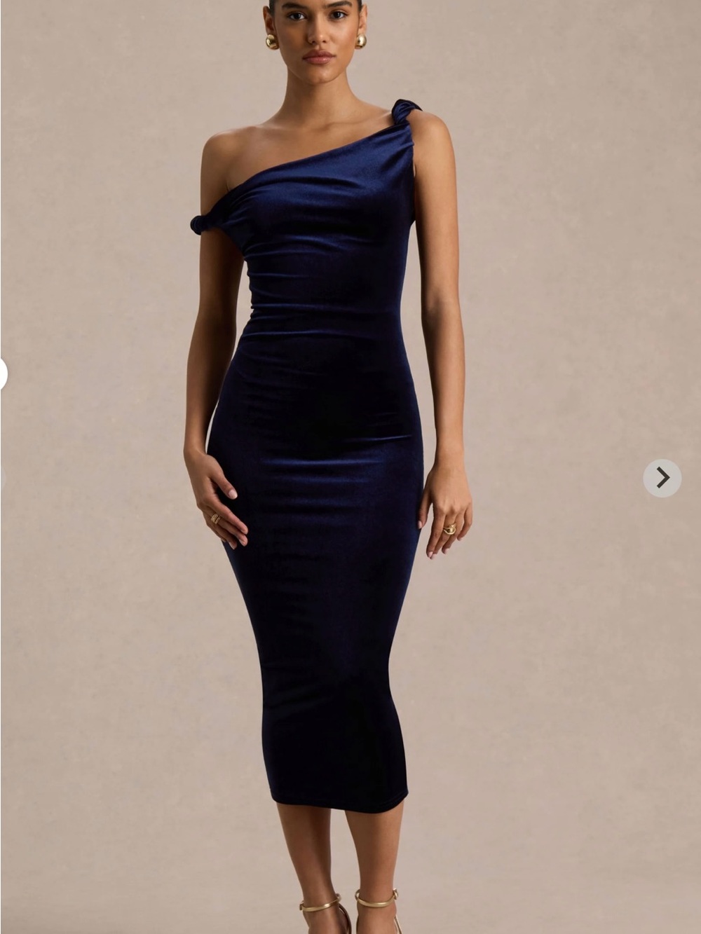 One-Shoulder Midnight Velvet Midi Dress